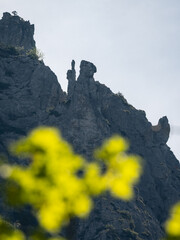 Alpine cliffs and rugged rock structures in Gesaeuse National Park summer