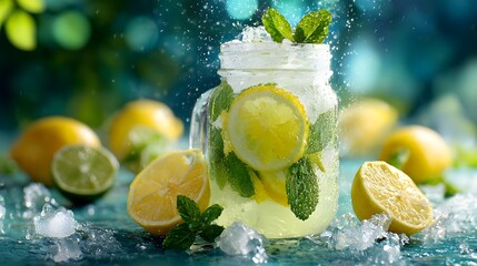 Fresh Lemonade with Mint and Ice