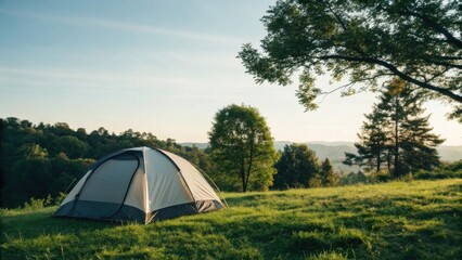 Tent in outdoor camping scene mockup shelter mockup fabric mockup poles mockup nature mockup travel mockup hiking mockup logo mockup background image