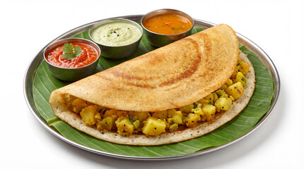 A freshly prepared crispy Masala Dosa