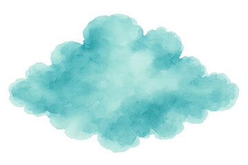 Teal watercolor cloud painting on transparent background