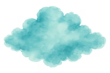 Teal watercolor cloud painting on transparent background