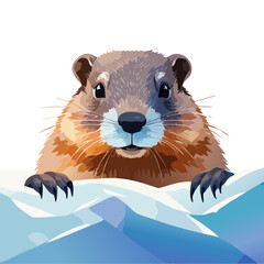 Groundhog Illustration &mdash; geometric winter vector scenes with groundhogs in snowy landscapes