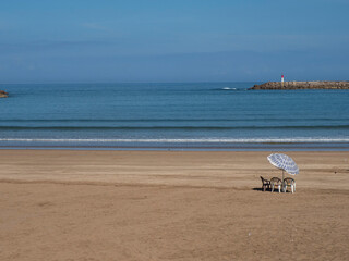 Rabat beach view from the Kasbah of the Udayas fortress in Rabat in Morocco. Location at the mouth of the Bou Regreg river