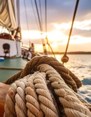 Obraz premium Sunset sailboat ropes close-up
