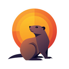 Groundhog Sunset Illustration &mdash; geometric vector silhouettes of groundhogs with bold sunset backdrops