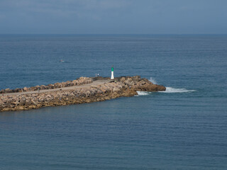 Rabat beach view from the Kasbah of the Udayas fortress in Rabat in Morocco. Location at the mouth of the Bou Regreg river