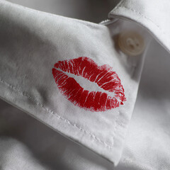 red lipstick kiss mark on shirt collar