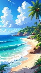 Tropical beach scene with palm trees