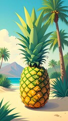 Vibrant pineapple on a tropical beach