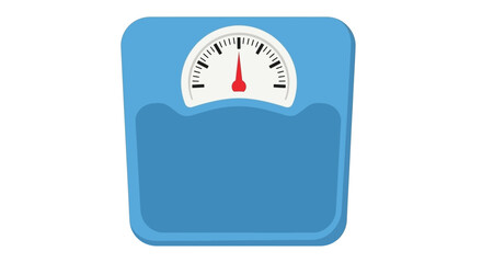 A simple blue bathroom scale displaying a weight measurement with a red pointer