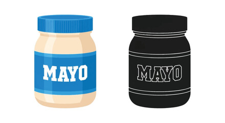Two jars of mayonnaise one colored and one monochrome displayed side by side
