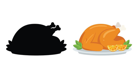 Roasted turkey illustration with a silhouette and colorful version for comparison