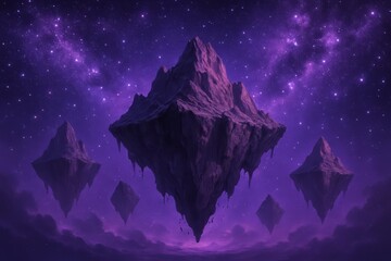 Fototapeta premium Purple sky with a mountain in the middle and four other mountains surrounding it