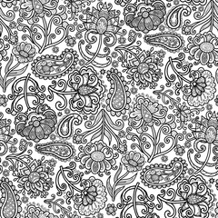 Black and white swirl pattern, doodle. Seamless floral pattern-928.