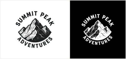 Obraz premium Vintage mountain adventure emblem with bold monochrome style.