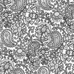 Black and white swirl pattern, doodle. Seamless floral pattern-930.