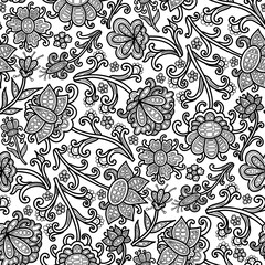 Black and white swirl pattern, doodle. Seamless floral pattern-933.