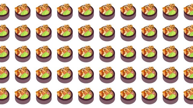 Repeating pattern of sushi rolls with eel inside for food blogs, menus, packaging, restaurant decor, and japanese cuisinerelated designs.