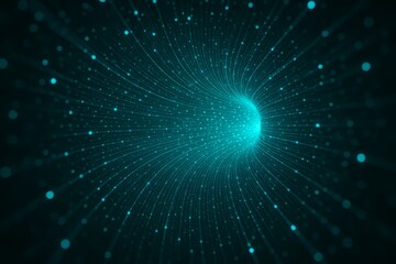 Blue and green image of a tunnel with many dots. The tunnel is very long and the dots are very small