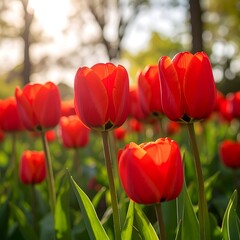 Vibrant red tulips in sunlight