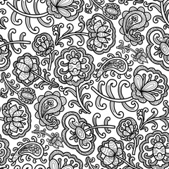 Black and white swirl pattern, doodle. Seamless floral pattern-937.