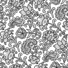 Black and white swirl pattern, doodle. Seamless floral pattern-938.