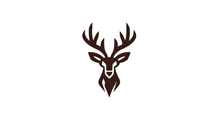 Stylized dark brown silhouette head of a stag with large antlers centered on a white background