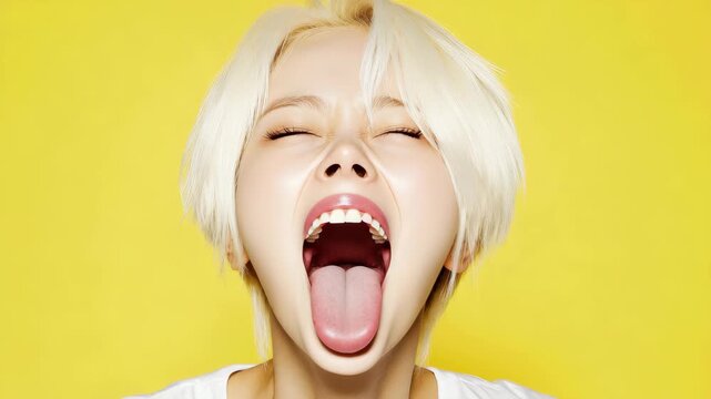 Expressive Expression: A portrait captures an individual's intense open-mouthed expression against a bright backdrop, evoking raw emotion and vulnerability. 