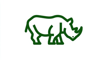 Obraz premium Stylized graphic outline drawing represents a large horned mammal standing in profile view