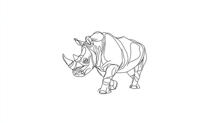 Stylized outline drawing depicts a large rhinoceros facing forward in profile