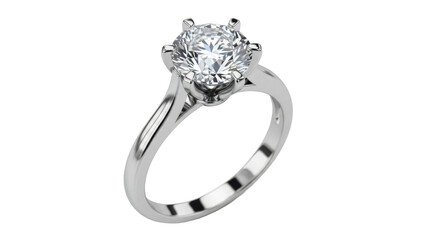 Elegant solitaire diamond ring isolated PNG, classic engagement jewelry for wedding proposal and special occasions on transparent background