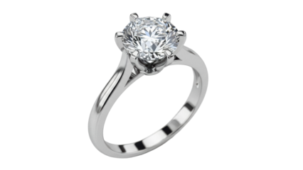 Elegant solitaire diamond ring isolated PNG, classic engagement jewelry for wedding proposal and special occasions on transparent background
