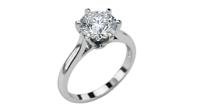 Elegant solitaire diamond ring isolated PNG, classic engagement jewelry for wedding proposal and special occasions on transparent background - Powered by Adobe