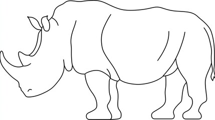 Simple outline drawing depicts a large rhinoceros standing in profile view
