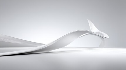 Sleek white abstract architectural structure curves elegantly against a soft background.