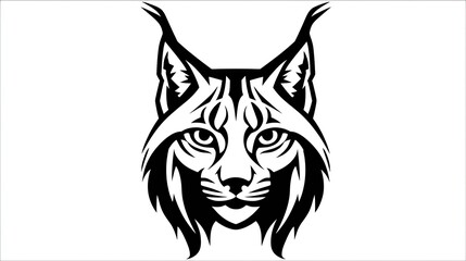 Stylized black and white depiction of a wild feline head facing forward