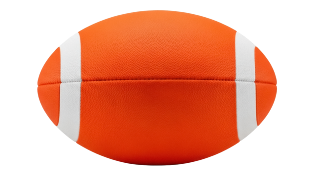 Orange American football isolated PNG, sports equipment for training and competition on transparent background - Powered by Adobe