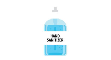 Simple illustration of a white hand sanitizer bottle with blue liquid inside