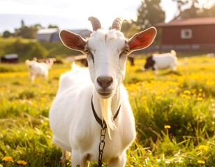 White goat in a meadow
