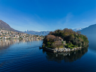 View of Comacina island from the village of Ossuccio on Lake Como