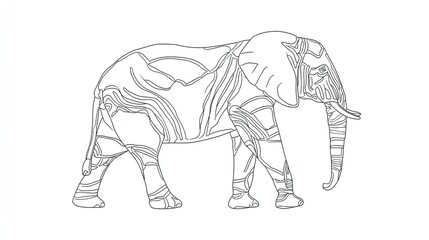 Obraz premium Stylized outline drawing depicts a large walking mammal with textured surface patterns