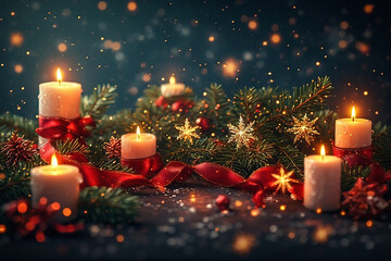 Warm Candlelight Christmas Decoration on Dark Background