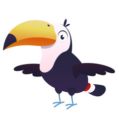 Illustration of a toucan bird with outstretched wings. Cartoon style. A friendly bird with a cute appearance.