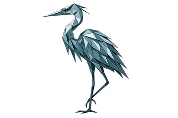 Geometric Blue Heron in Low Poly Style