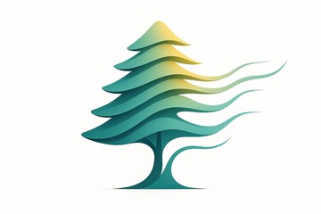 Stylized Pine Tree with Flowing Branches in Gradient Colors