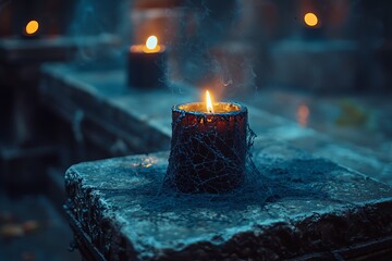 haunted ambiance black candles with smoke high resolution picture