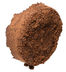 Pressed tablet of used ground coffee, coffee puck or cake