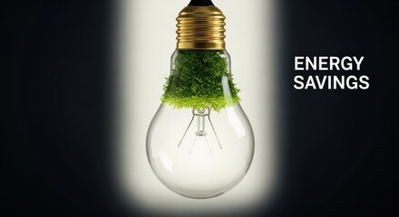 Brilliant light bulb with vibrant green moss growing inside, illustrating significant electrical energy conservation and smart economic power management, fostering a sustainable planet.