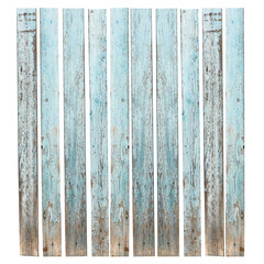 Vertical row of old wooden planks with peeling blue paint showing the texture of worn wood